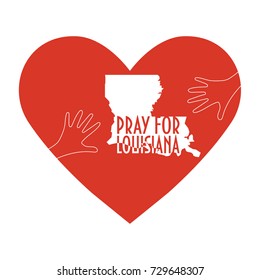 Pray for Louisiana Vector Illustration. Great as donate or help icon. Heart, map and text: Pray for Louisiana. Support illustration for volunteering work during Hurricane Nate, floods and landfalls.