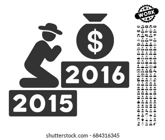 Pray For Money 2016 icon with black bonus job icon set. Pray For Money 2016 vector illustration style is a flat gray iconic element for web design, app user interfaces.