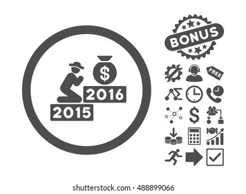 Pray for Money 2016 pictograph with bonus design elements. Vector illustration style is flat iconic symbols, gray color, white background.