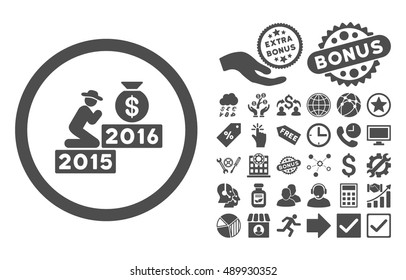 Pray for Money 2016 pictograph with bonus pictures. Vector illustration style is flat iconic symbols, gray color, white background.