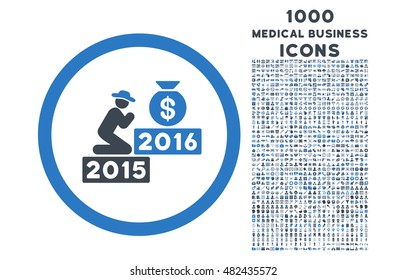 Pray for Money 2016 rounded vector bicolor icon with 1000 medical business icons. Set style is flat pictograms, smooth blue colors, white background.