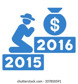 Pray For Money 2016 vector icon. Style is flat symbol, cobalt color, rounded angles, white background.