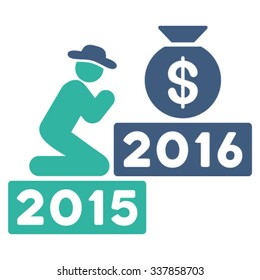 Pray For Money 2016 vector icon. Style is bicolor flat symbol, cobalt and cyan colors, rounded angles, white background.
