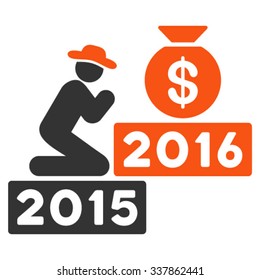 Pray For Money 2016 vector icon. Style is bicolor flat symbol, orange and gray colors, rounded angles, white background.