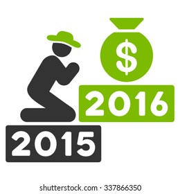 Pray For Money 2016 vector icon. Style is bicolor flat symbol, eco green and gray colors, rounded angles, white background.