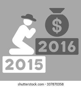 Pray For Money 2016 vector icon. Style is bicolor flat symbol, dark gray and white colors, rounded angles, silver background.