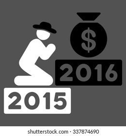 Pray For Money 2016 vector icon. Style is bicolor flat symbol, black and white colors, rounded angles, gray background.