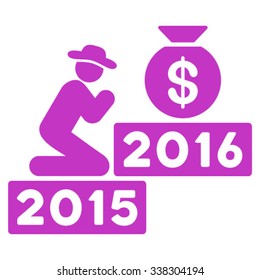 Pray For Money 2016 vector icon. Style is flat symbol, violet color, rounded angles, white background.