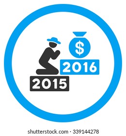 Pray For Money 2016 vector icon. Style is bicolor flat circled symbol, blue and gray colors, rounded angles, white background.