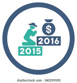Pray For Money 2016 vector icon. Style is bicolor flat circled symbol, cobalt and cyan colors, rounded angles, white background.