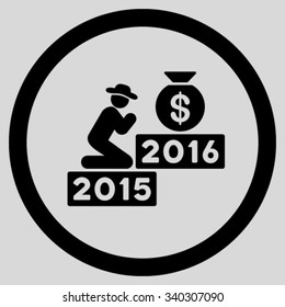 Pray For Money 2016 vector icon. Style is flat circled symbol, black color, rounded angles, light gray background.