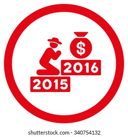 Pray For Money 2016 vector icon. Style is flat circled symbol, red color, rounded angles, white background.