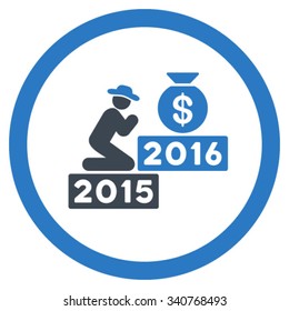 Pray For Money 2016 vector icon. Style is bicolor flat circled symbol, smooth blue colors, rounded angles, white background.