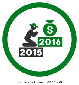 Pray For Money 2016 vector icon. Style is bicolor flat circled symbol, green and gray colors, rounded angles, white background.