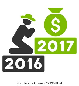 Pray for Money 2017 vector pictogram. Style is flat graphic symbol, eco green and gray colors, white background.