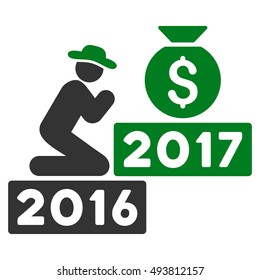 Pray for Money 2017 vector pictogram. Style is flat graphic symbol, green and gray colors, white background.