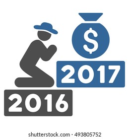 Pray for Money 2017 vector pictograph. Style is flat graphic symbol, cobalt and gray colors, white background.