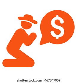 Pray for Money icon. Vector style is flat iconic symbol with rounded angles, orange color, white background.