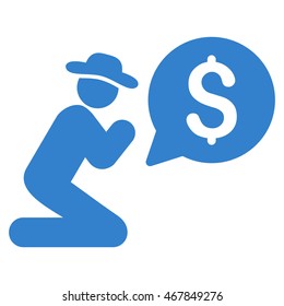 Pray for Money icon. Vector style is flat iconic symbol with rounded angles, cobalt color, white background.