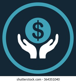 Pray For Money vector icon. Style is bicolor flat circled symbol, blue and white colors, rounded angles, dark blue background.