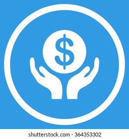 Pray For Money vector icon. Style is flat circled symbol, white color, rounded angles, blue background.