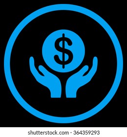 Pray For Money vector icon. Style is flat circled symbol, blue color, rounded angles, black background.