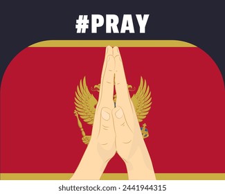 Pray for Montenegro, help or support concept, Montenegro flag with praying hands, interantional campaign and humanity idea, vector design, stop war, solidarity and union