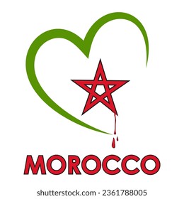 Pray For Morocco, Moroccan flag with blood splattered on it. Earthquake in Morocco, natural disasters news banner idea, quake in Morocco, seismic wave with flag, vector design, seismograph or seism 