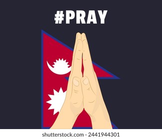 Beten für Nepal, Hilfe oder Unterstützung Konzept, Nepal Flagge mit betenden Händen, internationale Kampagne und Menschlichkeit Idee, Vektor-Design, Stopp War, Solidarität und Union