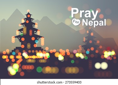 Pray for Nepal.AbstracBackground ,Silhouette of Nepal building in lights and bokeh city .Nepal earthquake