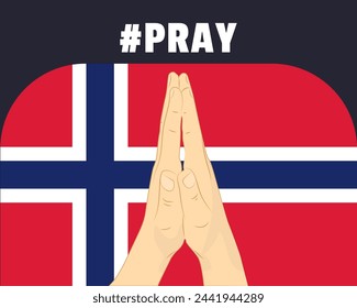Pray for Norway, help or support concept, Norway flag with praying hands, interantional campaign and humanity idea, vector design, stop war, solidarity and union