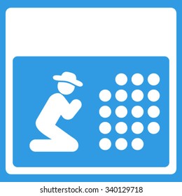 Pray Organizer vector icon. Style is flat symbol, white color, rounded angles, blue background.