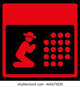 Pray Organizer vector icon. Style is flat symbol, red color, rounded angles, black background.