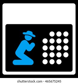 Pray Organizer vector icon. Style is bicolor flat symbol, blue and white colors, rounded angles, black background.