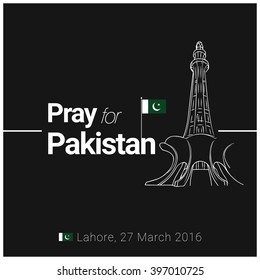 Pray for Pakistan Attach Victims in Pakistani flag background Template. Green Flag template, Black sad background. Vector illustration