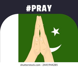 Pray for Pakistan, help or support concept, Pakistan flag with praying hands, interantional campaign and humanity idea, vector design, stop war, solidarity and union