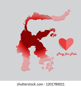 Pray for Palu, Sulawesi, Indonesia. A message of support to all victims of tsunami and earthquake in palu, donggala and sigi, central Sulawesi. Papercut vector illustration.