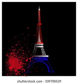 Pray for Paris, 13 November 2015, Eiffel Tower and France flag, Pray for Paris Attach Victims in French flag background Template. Black background tower. Vector illustration