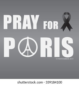 pray for Paris, Eiffel sign and black ribbon, 13 November 2015 