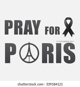 pray for Paris, Eiffel sign and black ribbon, 13 November 2015 
