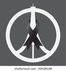 pray for Paris, Eiffel sign with black ribbon, 13 November 2015 