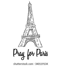 Pray For Paris With Eiffel Tower And Sketchy Or Doodle Style