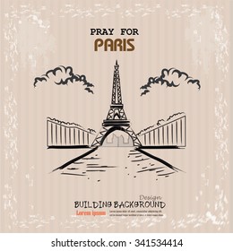 Pray for Paris with Eiffel tower . Tribute to victims of terrorism attack in center of Paris, November 13, 2015.  