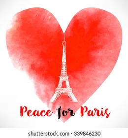 Pray for Paris with Eiffel tower with. Tribute to victims of terrorism attack in center of Paris, November 13, 2015. Vector  illustration isolated on white.
