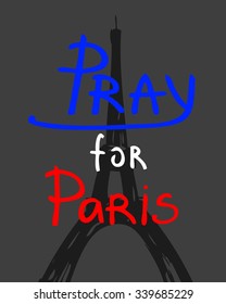 Pray for paris hand drawn words on black background. Vector illustration 