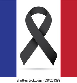 Pray for paris , Ilustration of black ribbon,Vector eps10