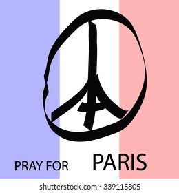 Pray for Paris - sketch of Eiffel tower and pray hands with the French flag, blue, white and red. Tribute to victims of terrorism attack in center of Paris.
Vector editable illustration 
