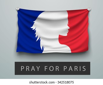 Pray for Paris terrorism attack, flag with a bloody and praying woman