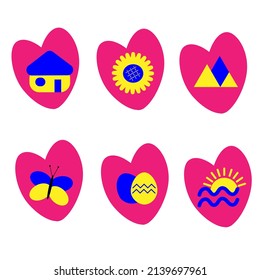 Pray for peace. Support for Ukraine. No war. Ukraine in the heart.  Flag, Ukraine country. "stay with Ukraine" concept. Vector icon set.  
