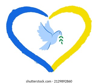 Pray for peace in Ukraine concept. No war. Dove with a branch. Vector illustration in flat style